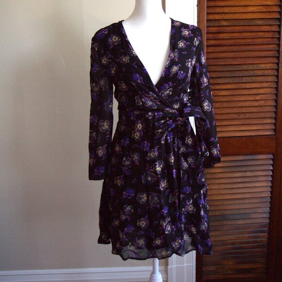 Ganni Georgette Violets Floral Print Mini Wrap Dress - Picture 1 of 13